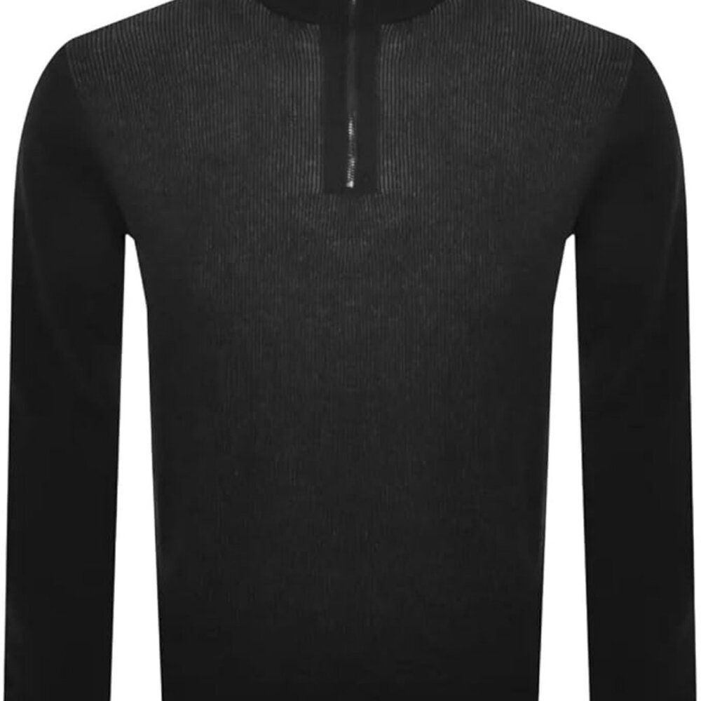 Hugo Boss Men's Ofilato Black Ribbed Knit Virgin Half Zip Sweater Size S